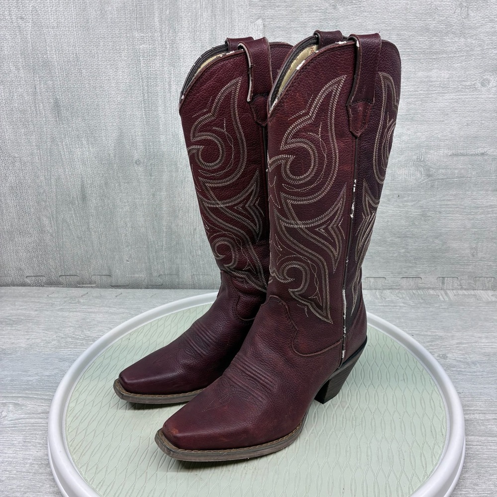 Durango Western Cowboy Boots Women's 7W Burgundy Leather Embroidered DCRD147